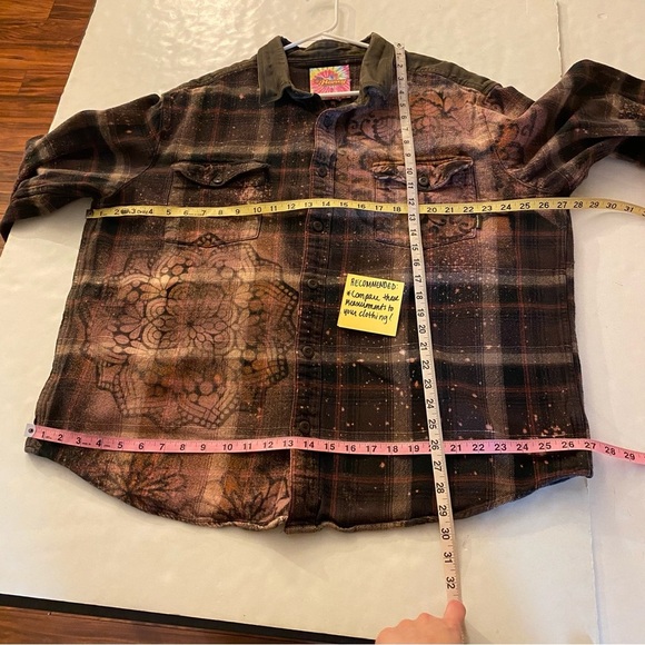 Handmade Floral Flannel Shirt Shacket Womens Plus XXL Bleached Plaid Button Down - Picture 12 of 13
